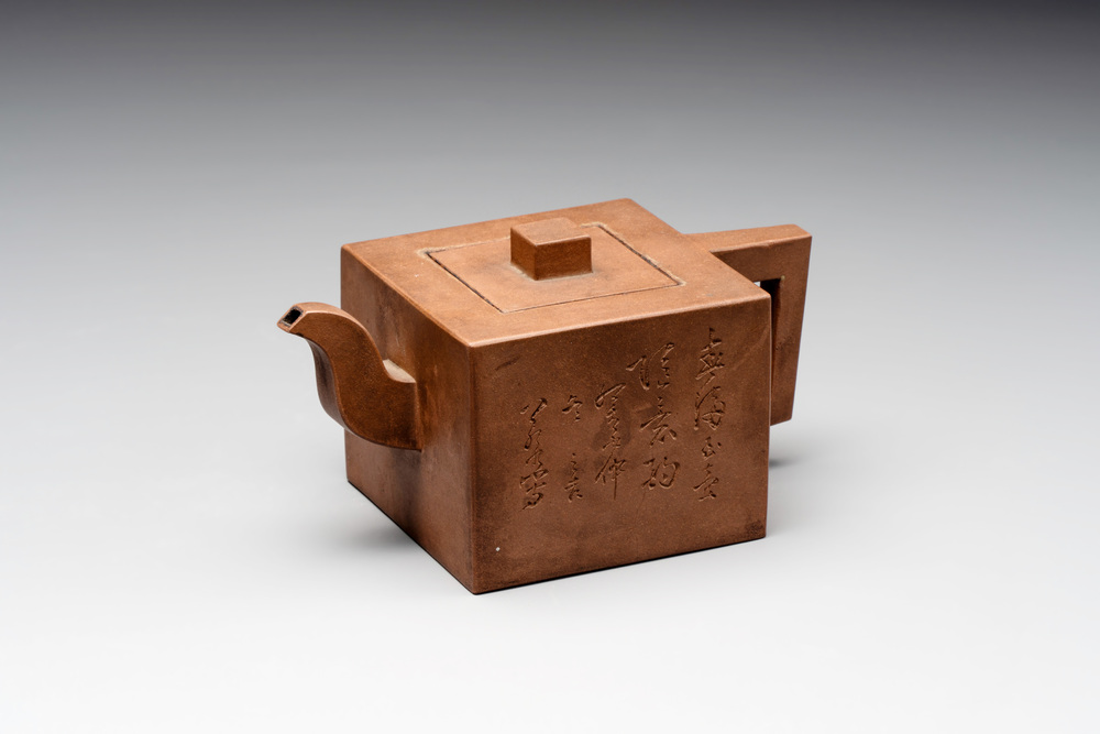 A Chinese Yixing stoneware teapot and cover, signed Hu Yaoting 胡耀庭, dated 1912
