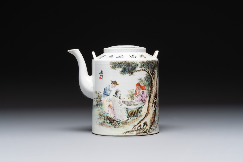 A large Chinese famille rose teapot and cover, signed Wei Yongsheng 魏庸生, dated 1941
