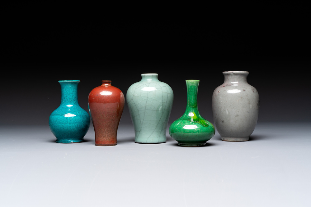 Five Chinese monochrome miniature vases, 19th C.