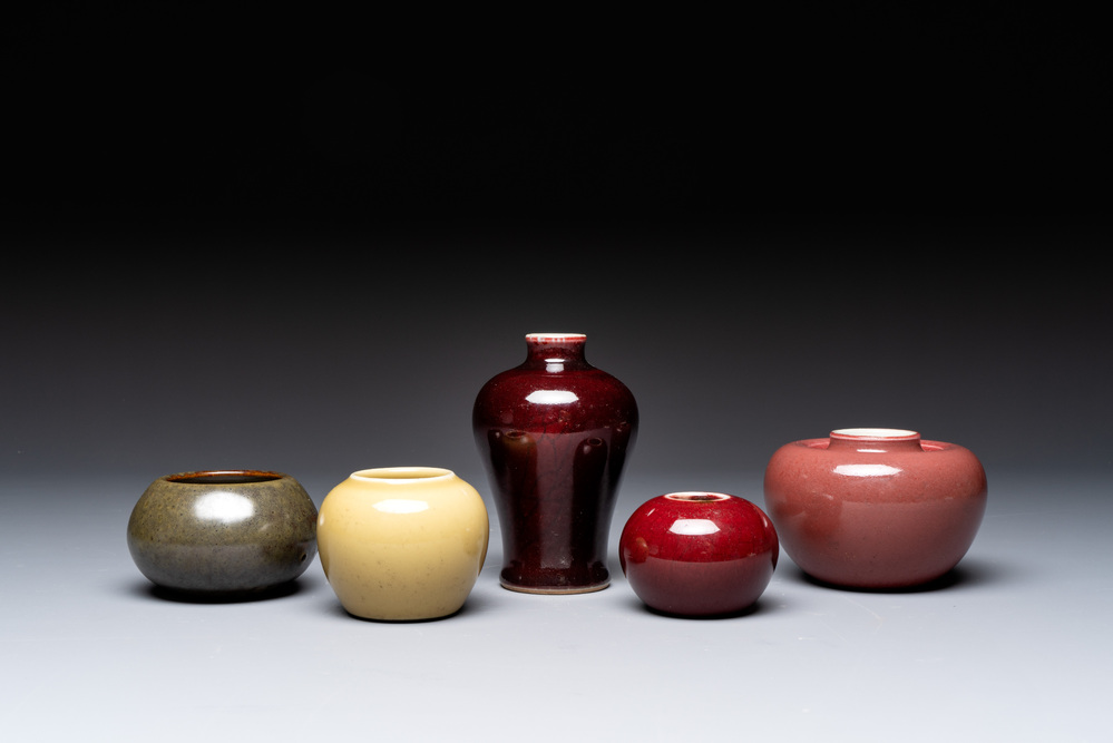 Five Chinese monochrome wares, Kangxi, Yongzheng and Qianlong mark, 19th C.