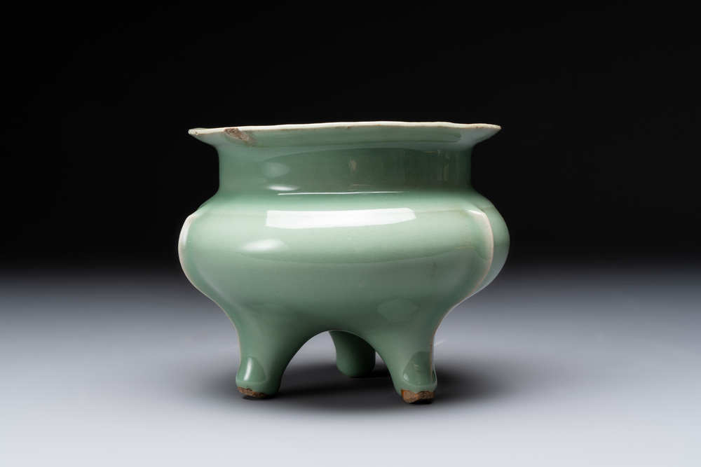A Chinese Longquan celadon tripod censer, Southern Song