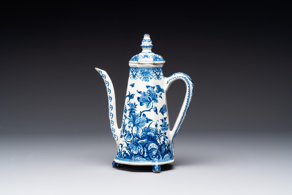 A rare blue and white Dutch Delft coffeepot, early 18th C.