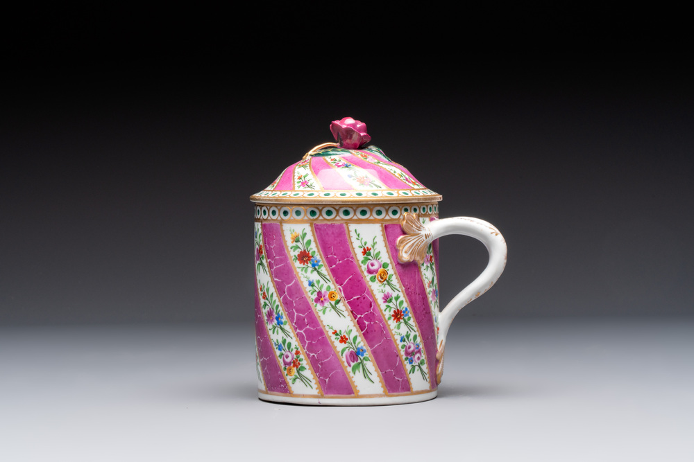 A polychrome gilt Meissen porcelain mug and cover for the Ottoman market, Germany, ca. 1780-1800