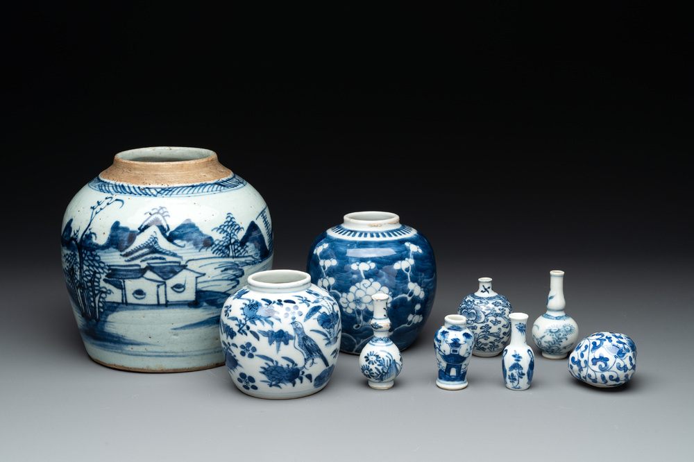 Nine Chinese blue and white wares, Kangxi and later