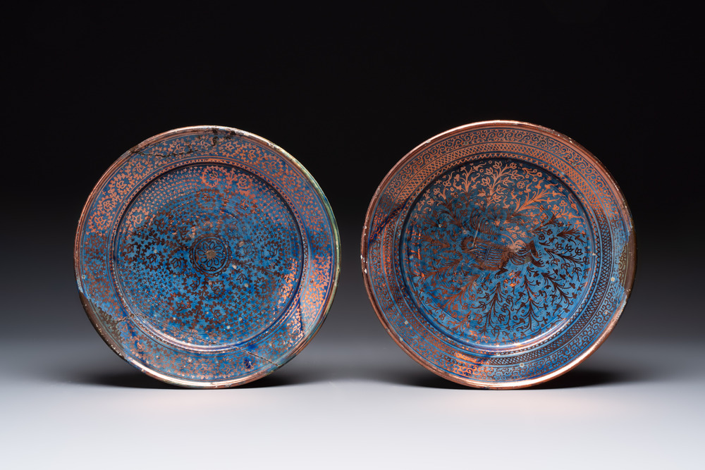 Two Hispano-Moresque lustre-glazed dishes with 'floral' and 'lion' design, Spain, 17/18th C.