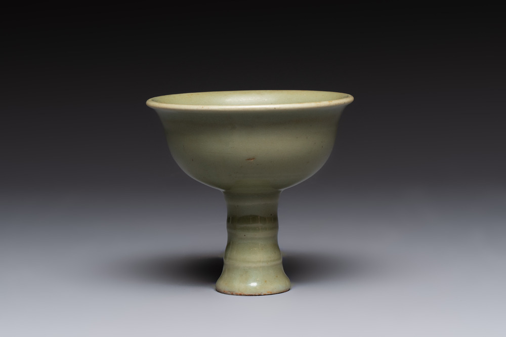 A Chinese Longquan celadon stem cup, Yuan/Ming