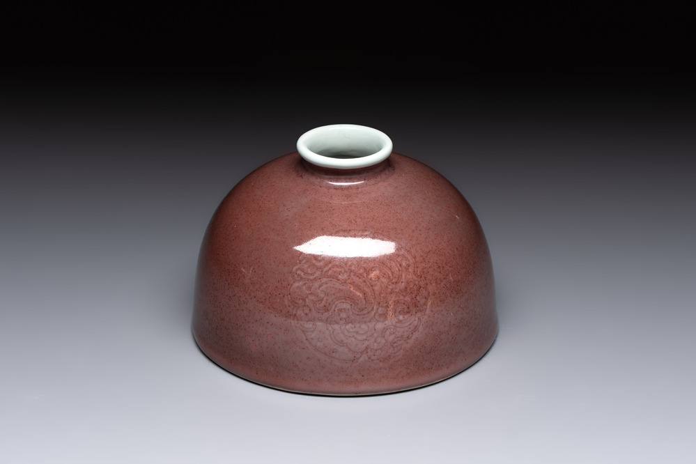A fine Chinese peachbloom-glazed waterpot or taibaizun, Kangxi mark and of the period