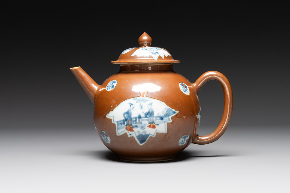 A large Chinese Imari-style capucin-brown-ground teapot and cover, Qianlong