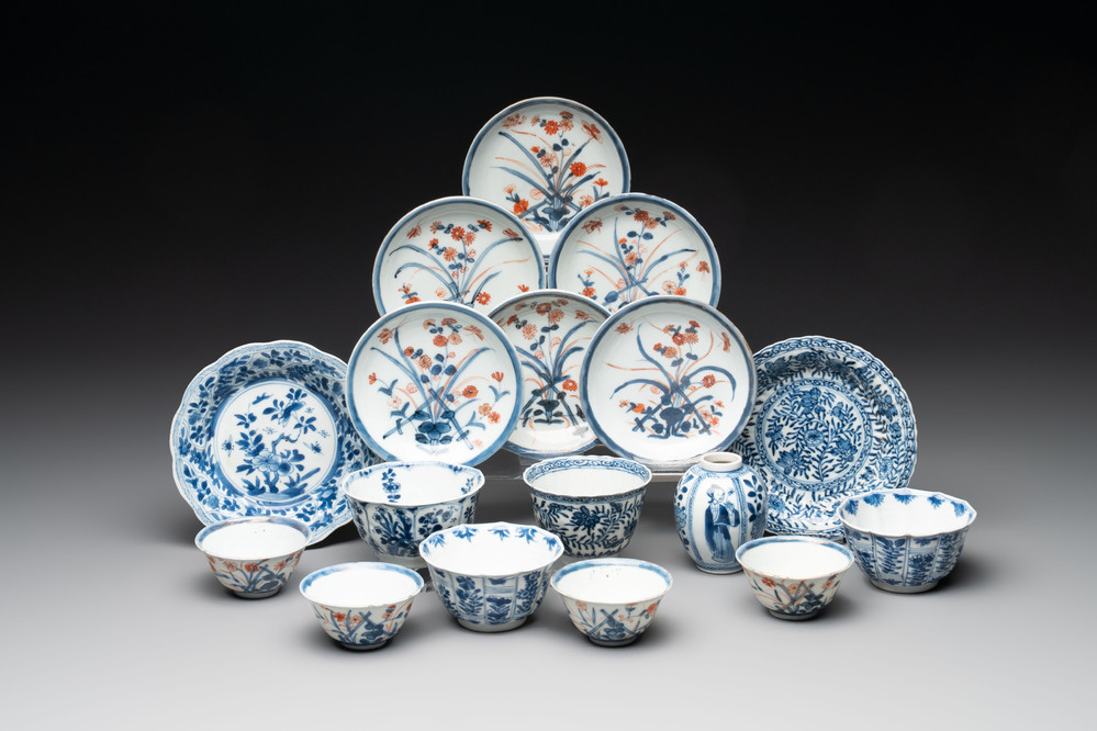 17 Chinese blue, white and Imari-style white wares, Kangxi/Yongzheng