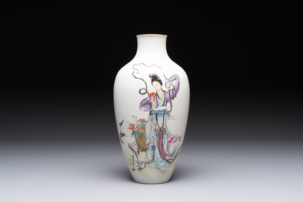 A Chinese famille rose 'Magu' eggshell vase, Hongxian mark, 20th C.