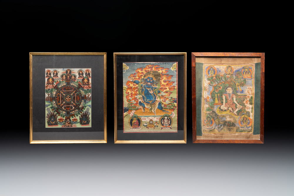 Three Tibetan thangkas, 19/20th C.