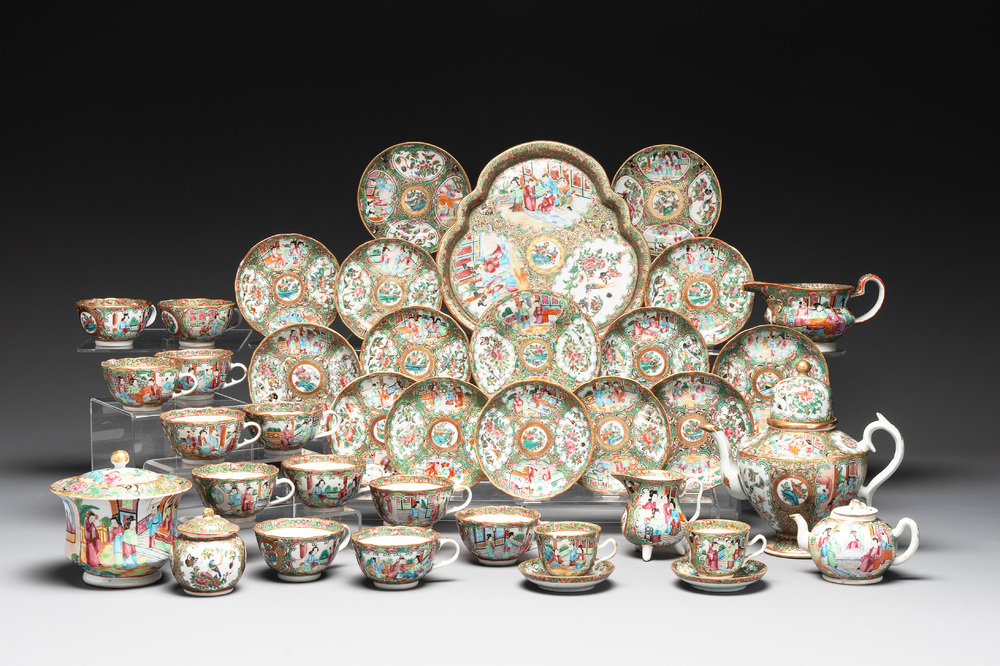 A Chinese Canton famille rose 38-piece tea service, 19th C.