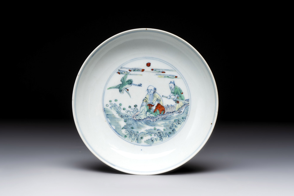 A Chinese doucai 'shoulao' plate, Chenghua mark, Yongzheng