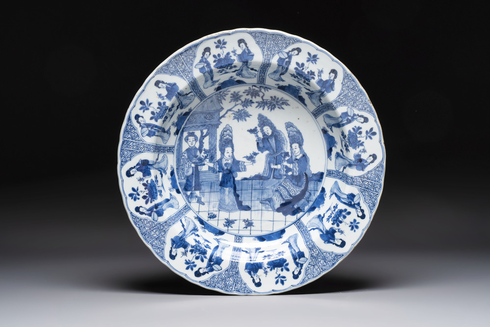 A Chinese blue and white 'Senses of Smell' dish for the European market, Kangxi mark and of the period