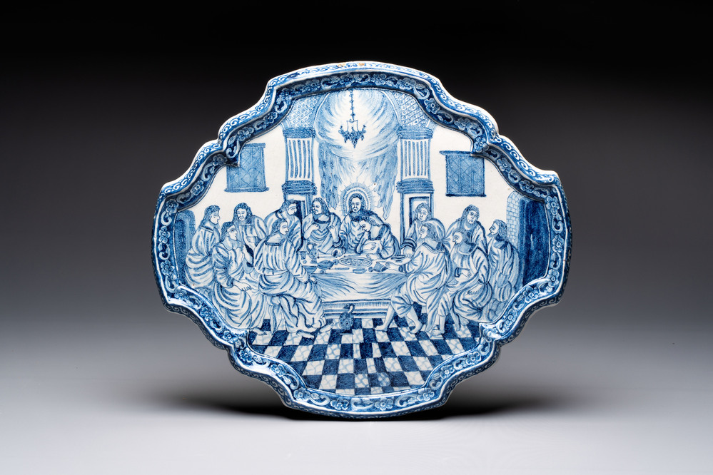 A blue and white Dutch Delft 'The Last Supper' plaque, 18th C.