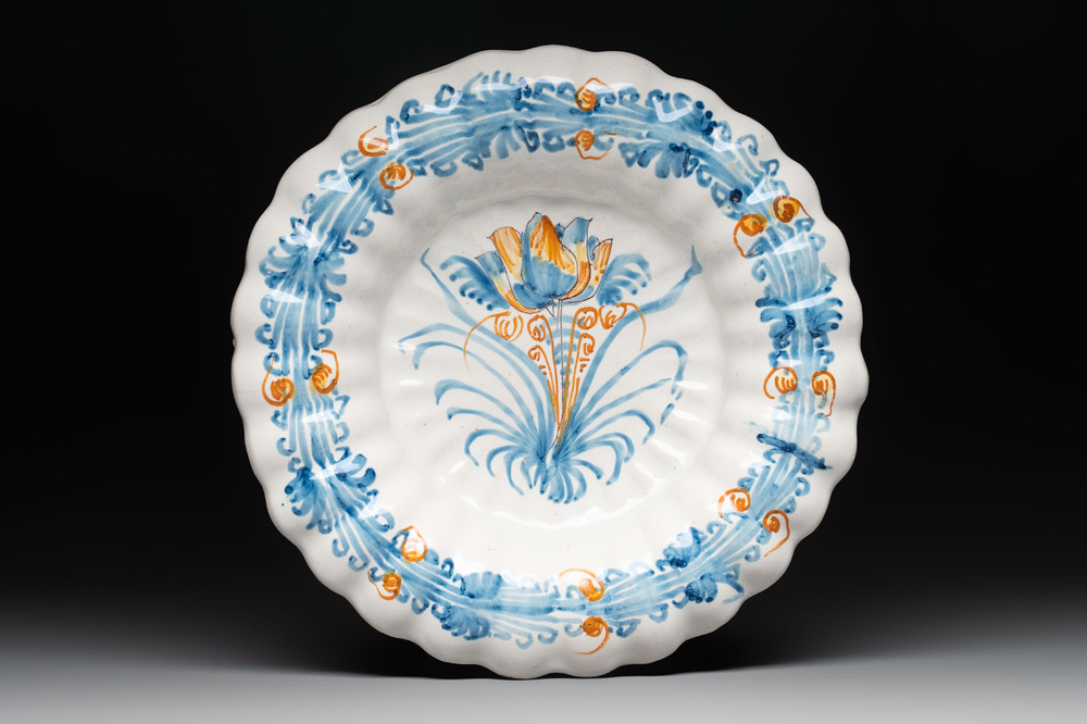 A polychrome lobed 'floral' dish, Nevers, 17th C.