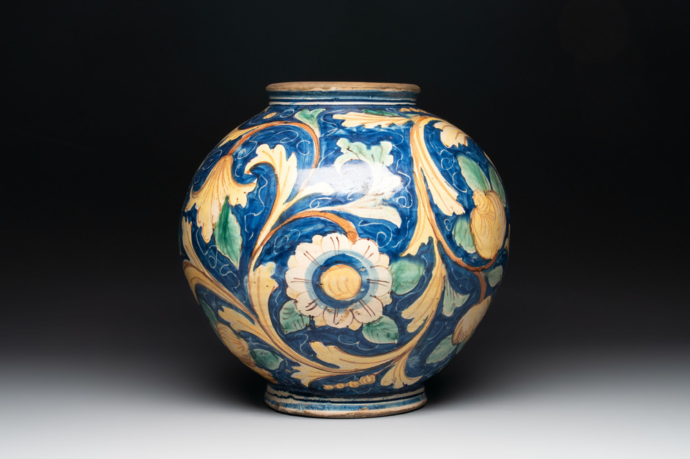 A large polychrome Italian maiolica jar, Caltagirone, 19th C.