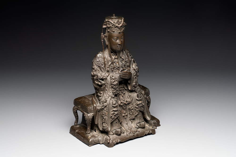 A fine Chinese bronze sculpture figure of Wenchang, Ming