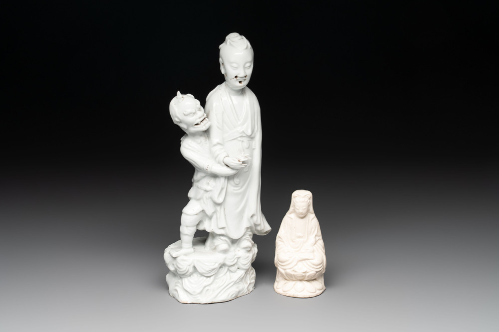 A Chinese Dehua blanc de Chine  'Kuixing' group and a Guanyin, 19th C.