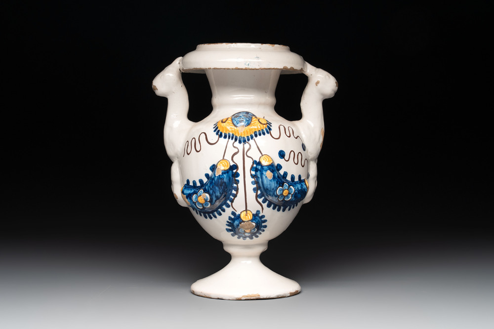 A polychrome two-handled vase, Nevers, 17th C.
