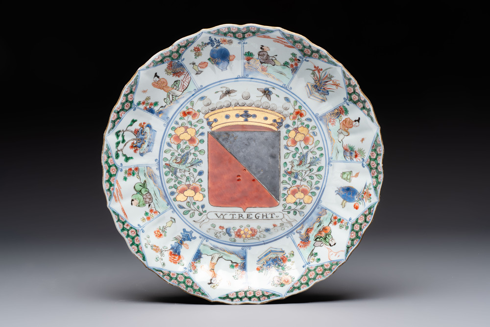 A Chinese famille verte armorial 'Provinces' dish with the arms of Utrecht, Kangxi
