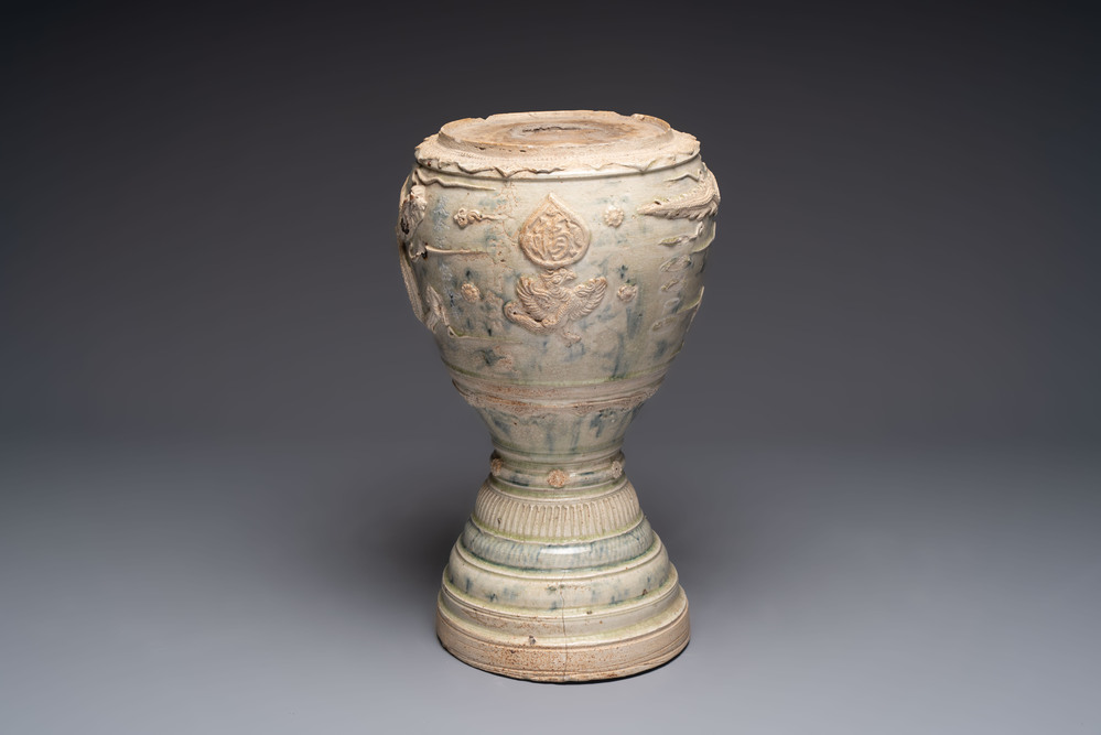 A large Annamese or Vietnamese blue and white inscribed altar vase, 16th C.