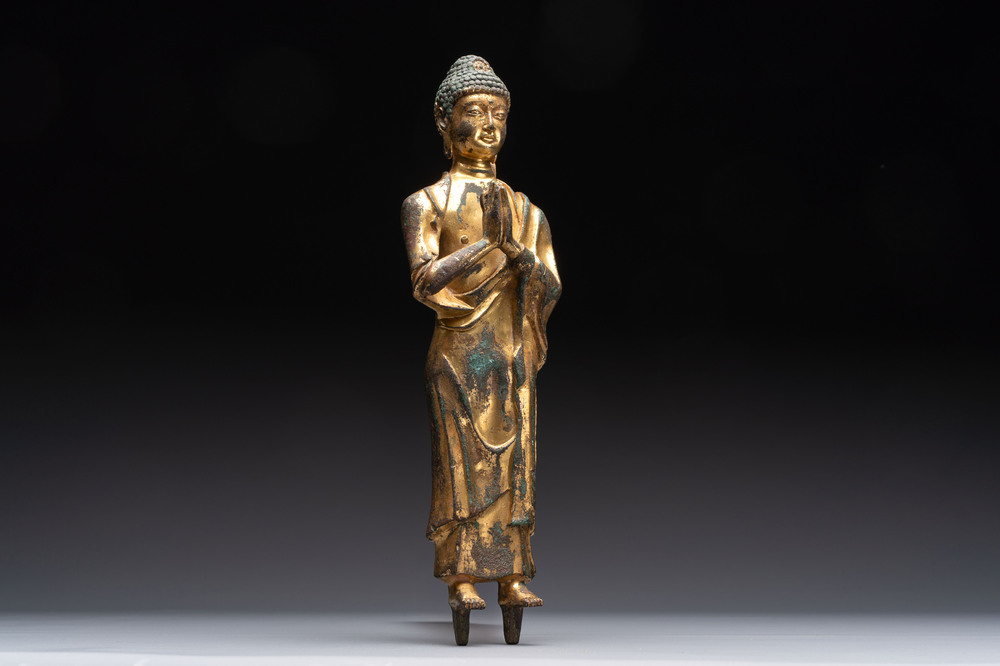 A fine Chinese gilt-bronze standing Buddha, Song or later