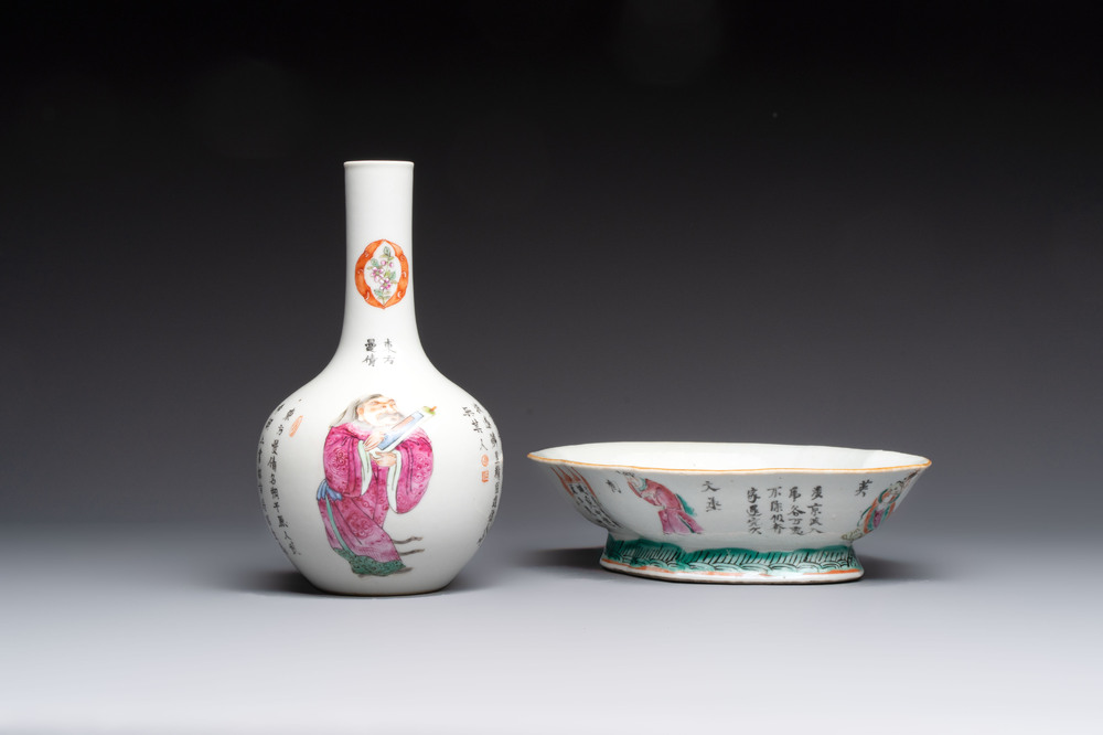 A Chinese famille rose 'Wu Shuang Pu' vase and a tazza, 19/20th C.