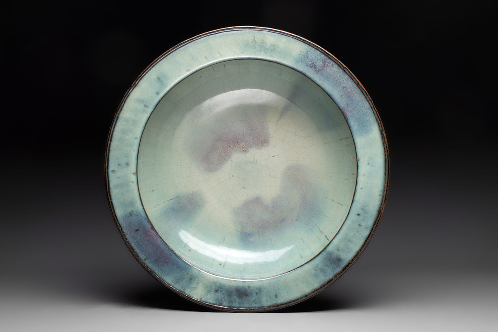 A large Chinese purple-splashed 'jun' basin, Yuan/Ming