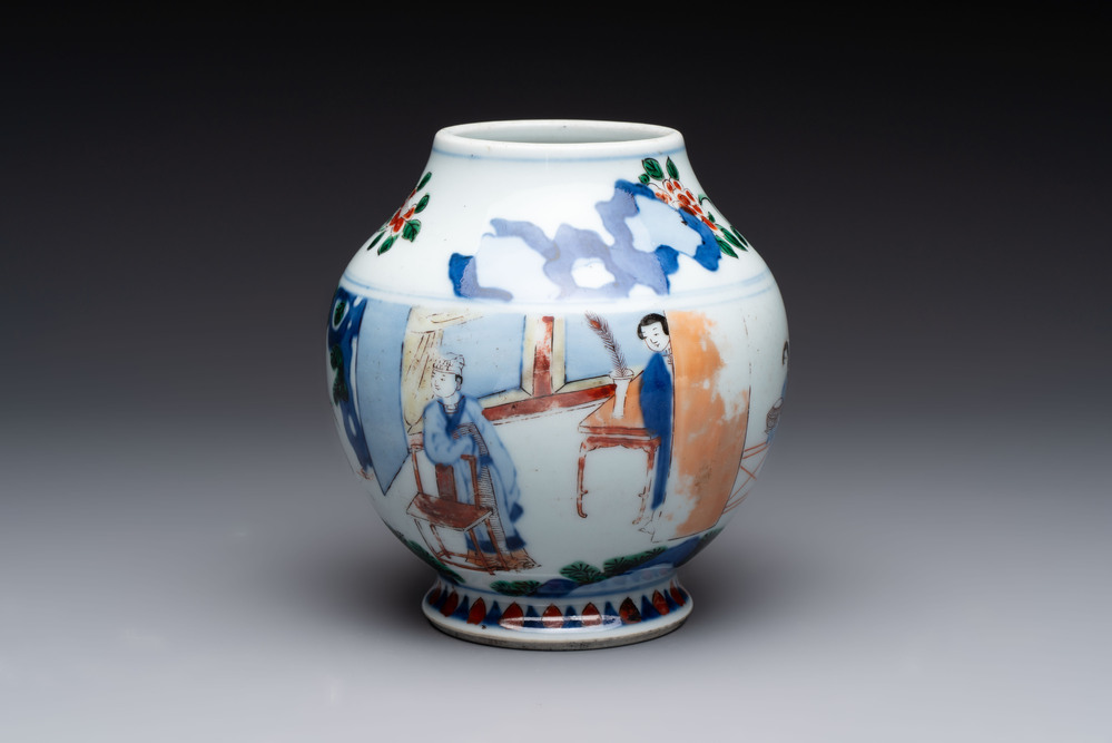 A Chinese wucai vase with narrative design, 19th C.