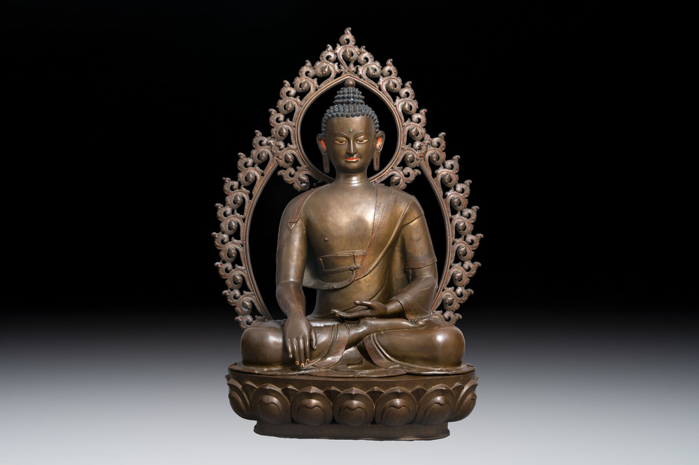 An exceptionally large Nepalese bronze figure of Buddha, 19th C.