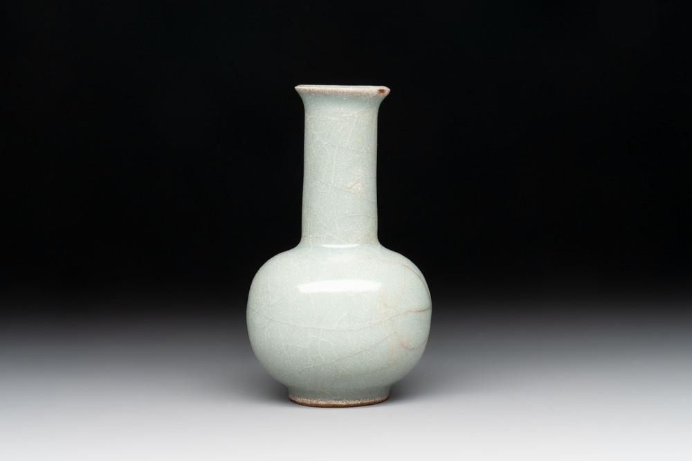 A small Chinese Guan-type Longquan celadon bottle vase, Song/Yuan