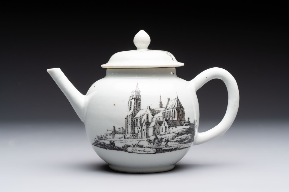 A Chinese grisaille 'Scheveningen' and 'Workum' teapot, Qianlong