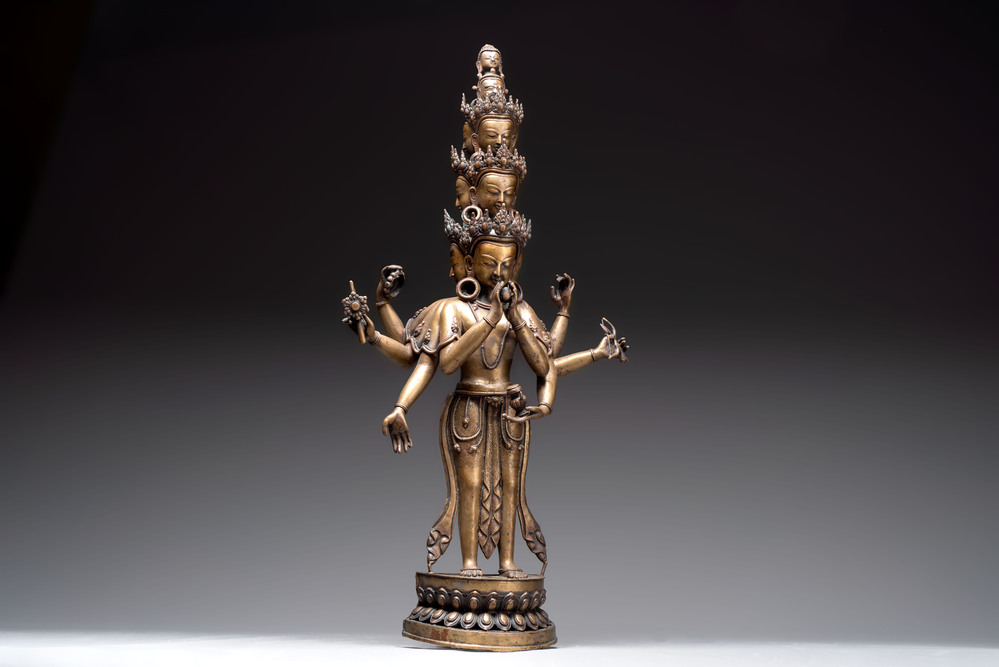 A large Nepalese copper alloy Avalokiteshvara, 19/20th C.