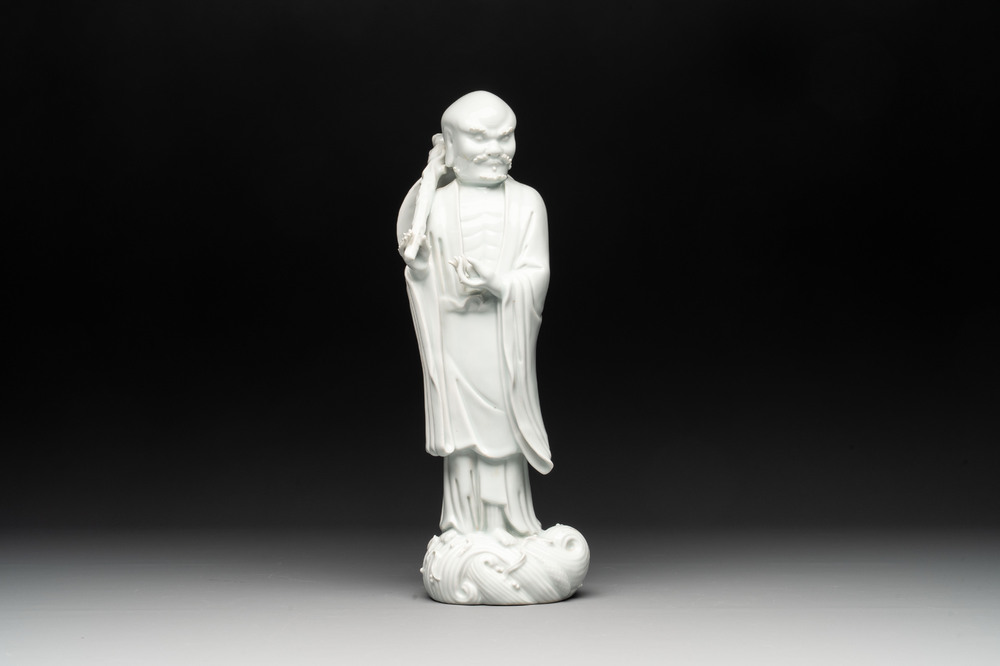 A Chinese Dehua blanc de Chine Damo, Dehua and He Chaozong 何朝宗 mark, 19th C.