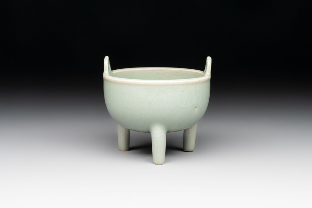A small Chinese Longquan celadon tripod 'ding-form' censer, Southern Song