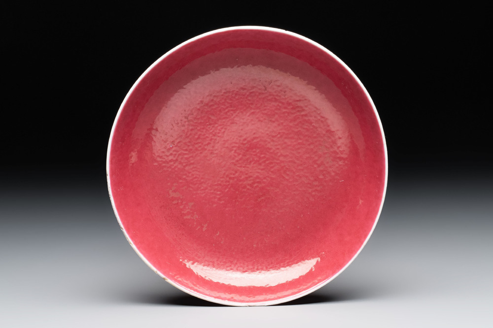 A Chinese ruby-pink-glazed plate, Jiaqing mark and of the period