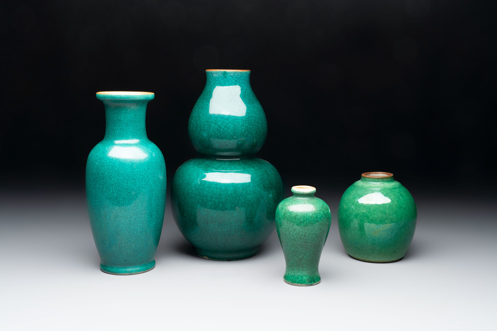 Four Chinese green crackle-glazed vases, 19th C.