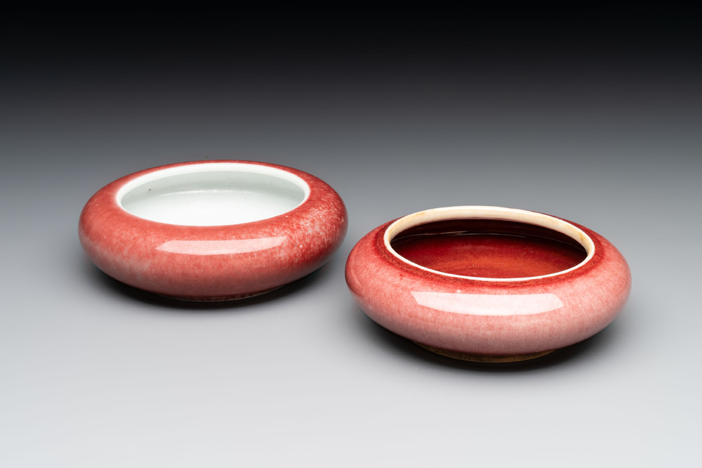 Two Chinese copper-red-glazed brush washers, Kangxi mark, 19th C.