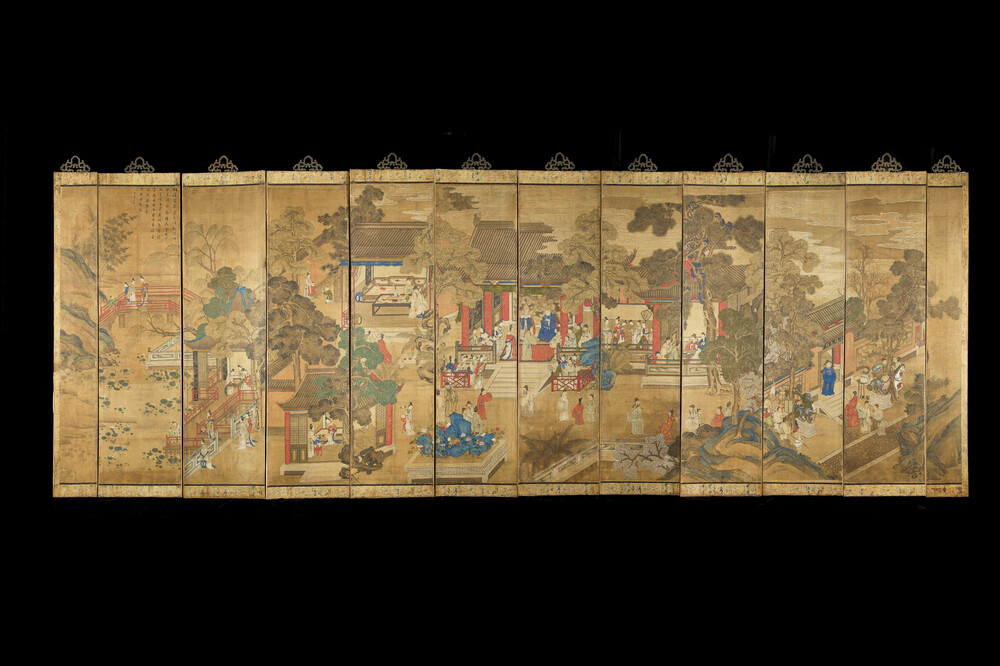 In the manner of Qiu Ying 仇英 (1494-1552): 'Festival in Chinese Garden', ink and colour on silk, 17/18th C.