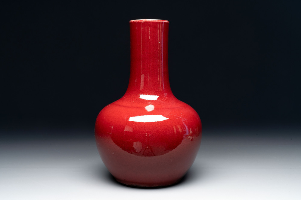 A Chinese copper-red-glazed bottle vase, 19th C.