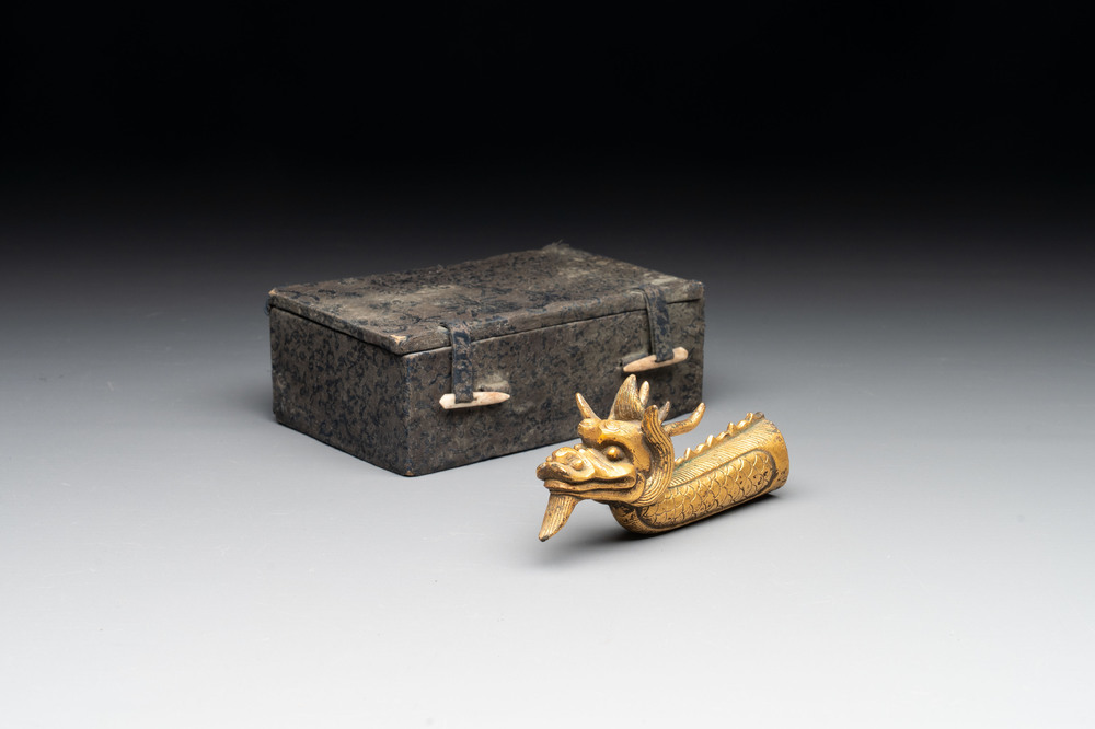 A Chinese gilt-bronze ornament in the form of a dragon, 18th C.