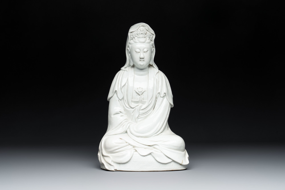 A Chinese white-glazed Guanyin, Kangxi mark, 19th C.