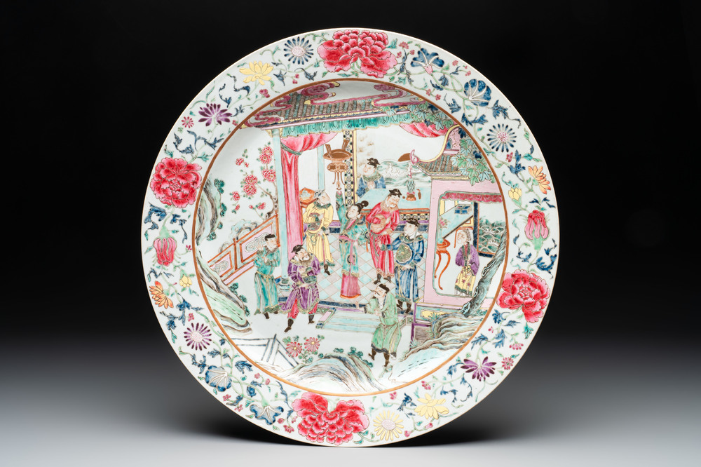 A large Chinese famille rose dish with narrative design, 19th C.