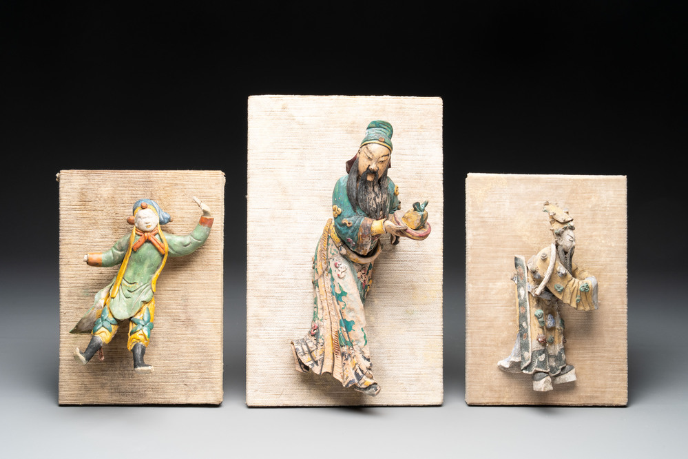 Three Chinese polychrome porcelain figures, 19th C.