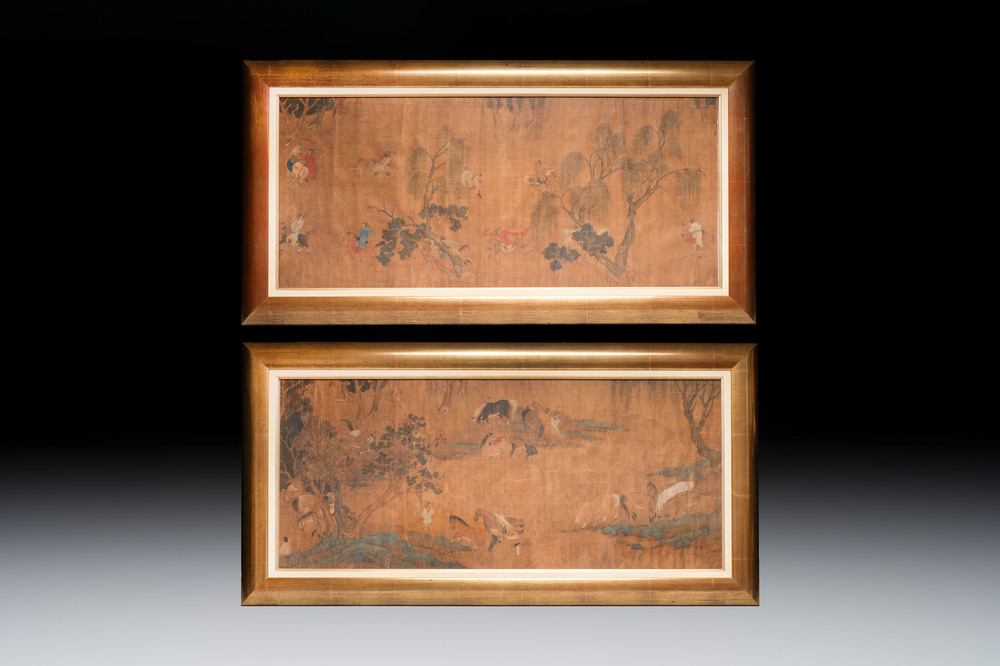 Chinese school: 'Horses', ink and colour on silk, 19th C.