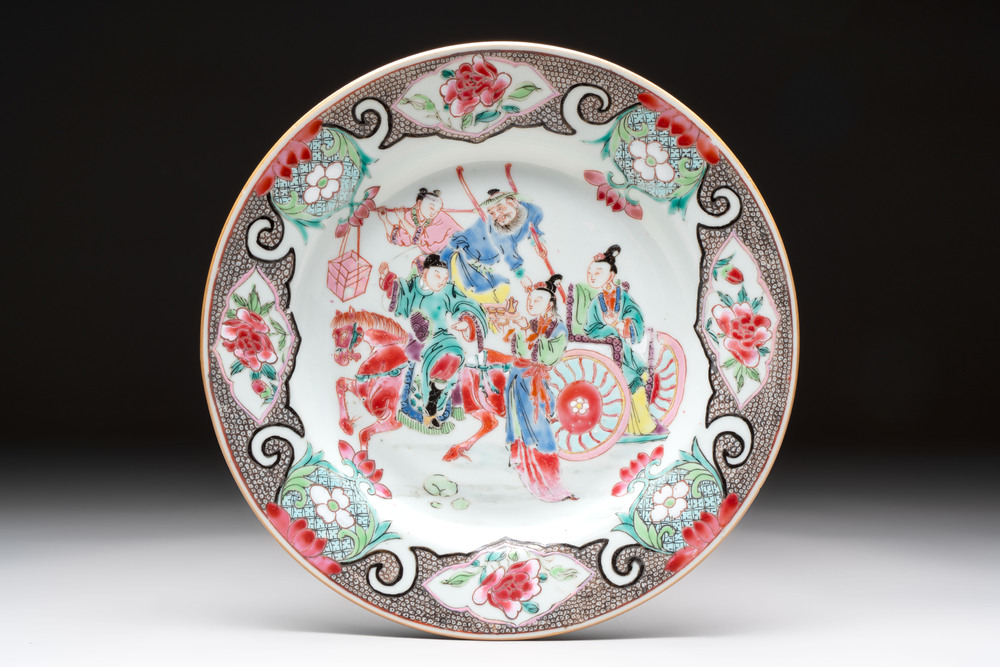 A fine Chinese famille rose 'Xi Xiang Ji' plate, Yongzheng/Qianlong
