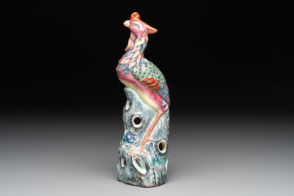 A Chinese famille rose model of a phoenix, 19th C.