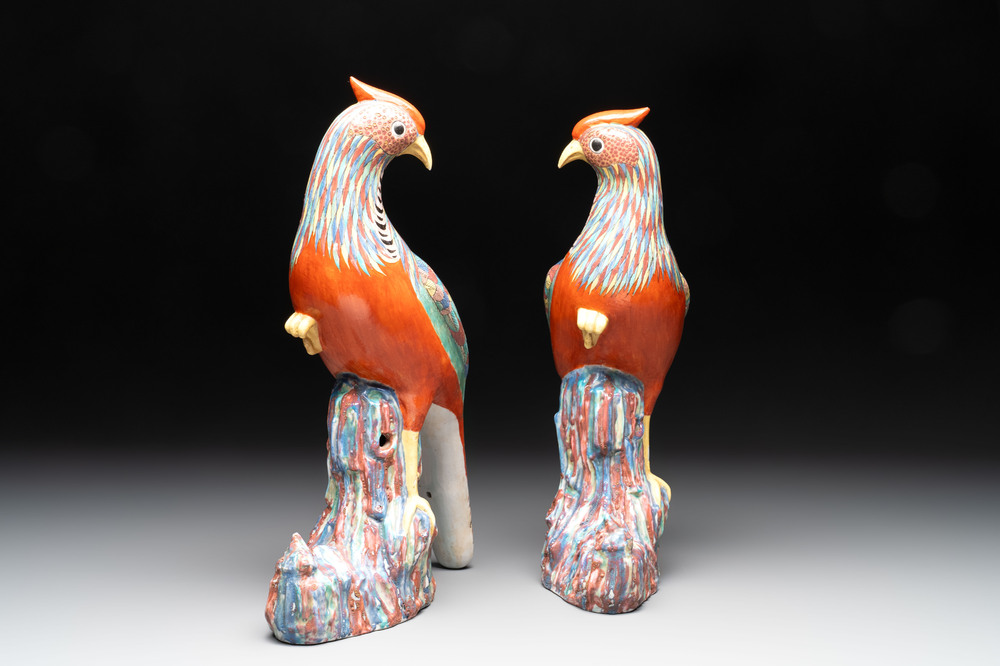 A pair of famille rose-style models of pheasants, Samson, Paris, 19th C.