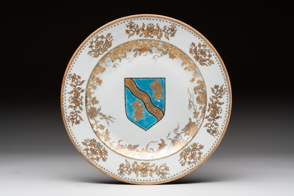 A Chinese armorial plate with the arms of West for the English market, Yongzheng, ca. 1733